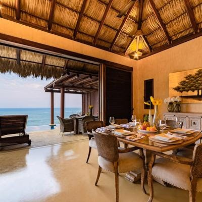 Dining area with a view of the sea.