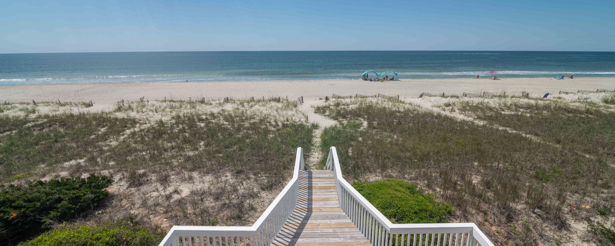 Private boardwalk to the beach at a Holden Beach vacation rental