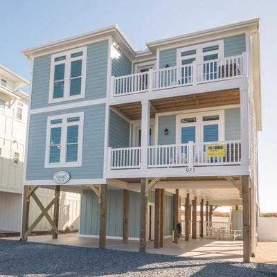 Exterior view of a Holden Beach oceanfront vacation rental.