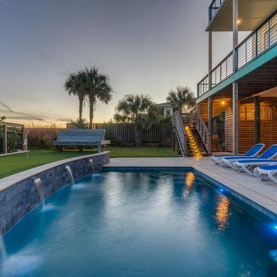 Private pool at an oceanfront Folly Beach vacation rental.