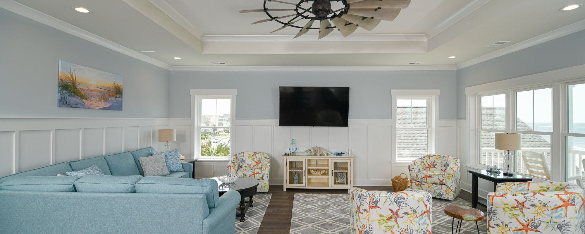 Coastal chic living space in Holden Beach vacation rental