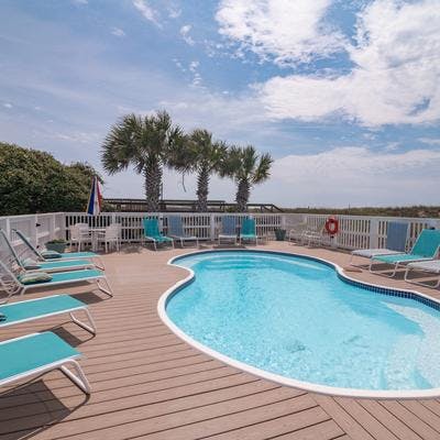 View of a private pool at an oceanfront Holden Beach vacation rental.