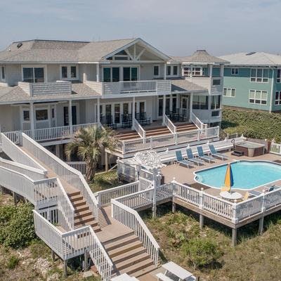 View of the private pool at an oceanfront Holden Beach vacation rental.