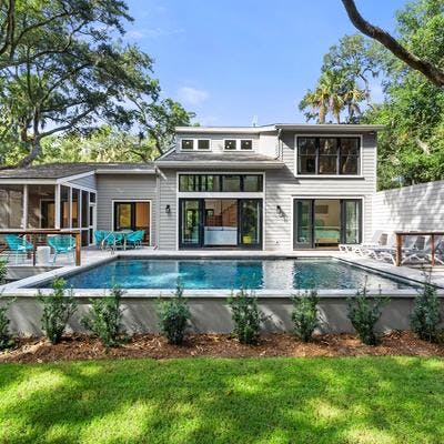 Exterior view of a Kiawah Island vacation rental with a private pool.