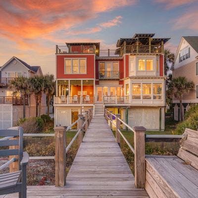 Exterior view of an oceanfront vacation rental on Folly Beach.