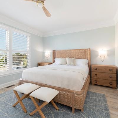 Primary bedroom in a Holden Beach vacation rental.