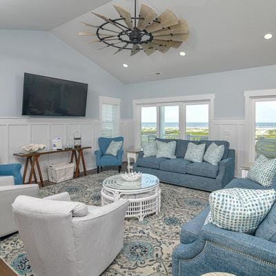 Living room in a Holden Beach vacation rental.