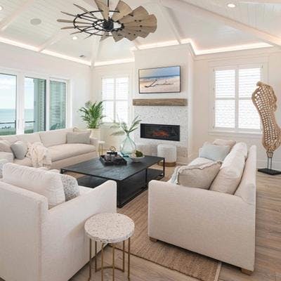 Oceanfront living room in a Holden Beach vacation rental.